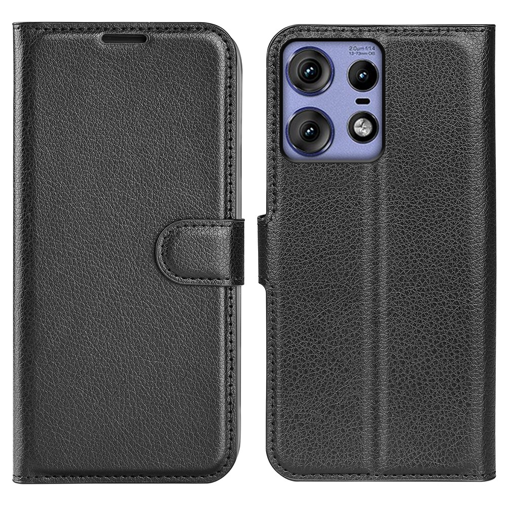  Motorola Edge 50 Pro 5G Litchi Läder Fodral Svart