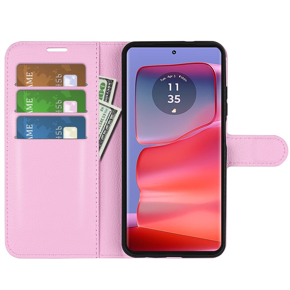  Motorola Edge 50 Pro 5G Litchi Läder Fodral Ljus Rosa