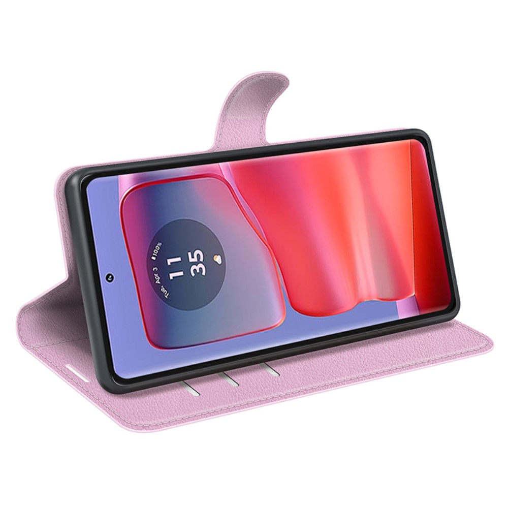  Motorola Edge 50 Pro 5G Litchi Läder Fodral Ljus Rosa