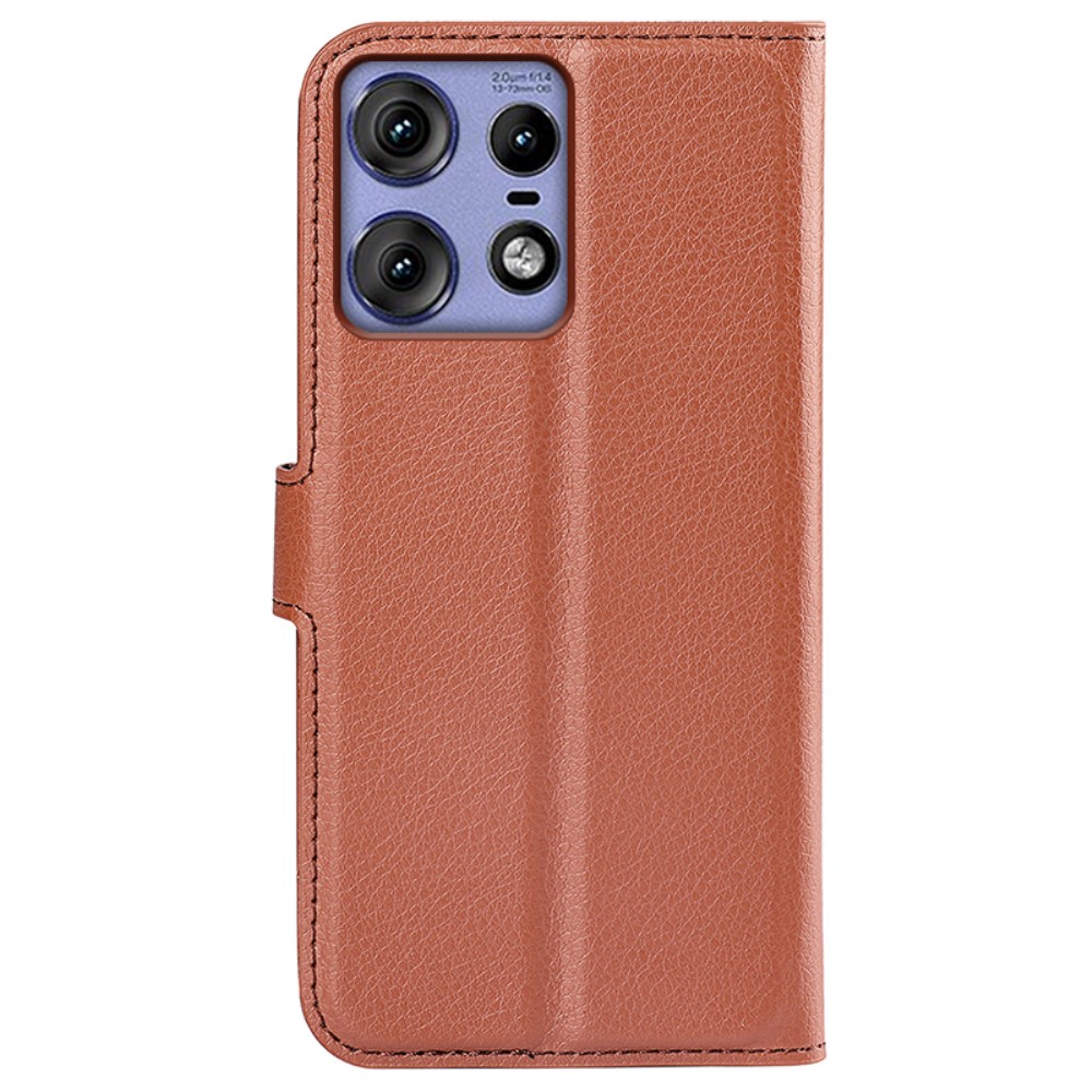  Motorola Edge 50 Pro 5G Litchi Läder Fodral Brun
