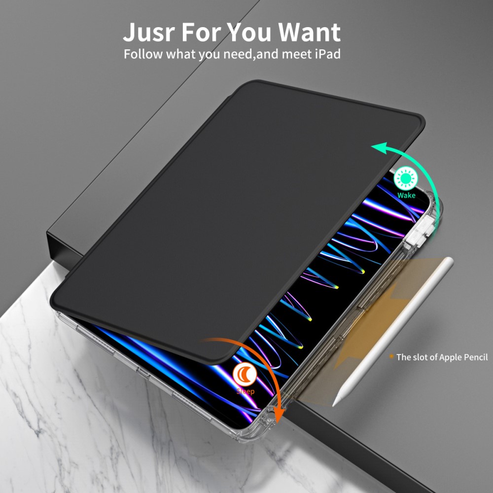  iPad Pro 13 2025/2024 Fodral Hybrid Rotation Penhållare Svart