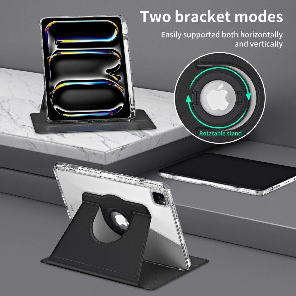  iPad Pro 11 2025/2024 Fodral Hybrid Rotation Penhållare Svart