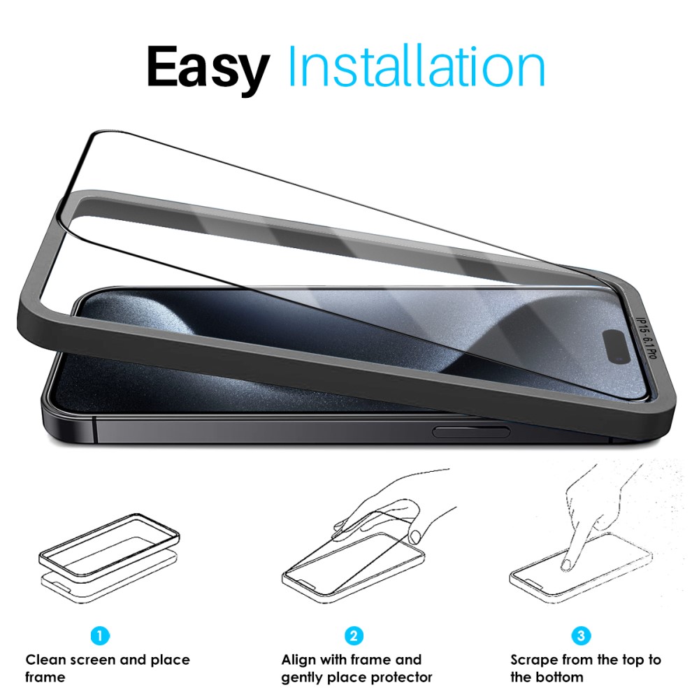 NORTHJO NORTHJO iPhone 15 Pro Skärmskydd Heltäckande Härdat Glas