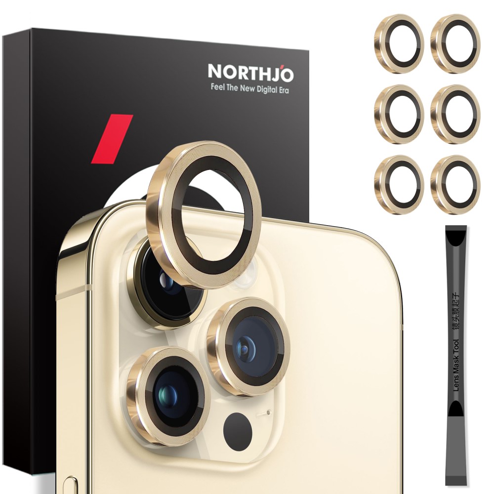 NORTHJO NORTHJO iPhone 14 Pro/Pro Max/15 Pro/Pro Max Linsskydd 2-PACK Guld