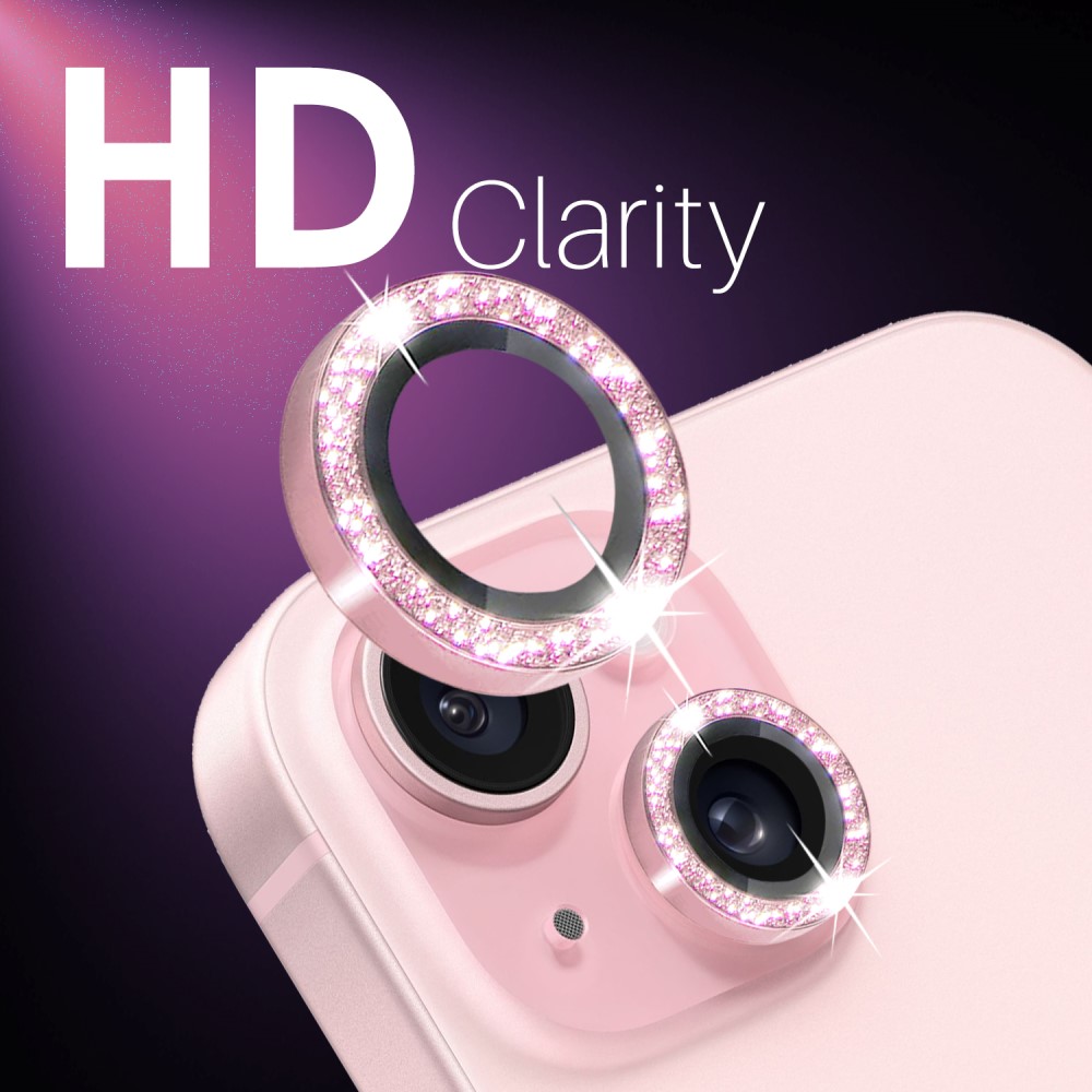 NORTHJO NORTHJO iPhone 15/15 Plus/14/14 Plus Linsskydd 3-PACK Glitter Rosa