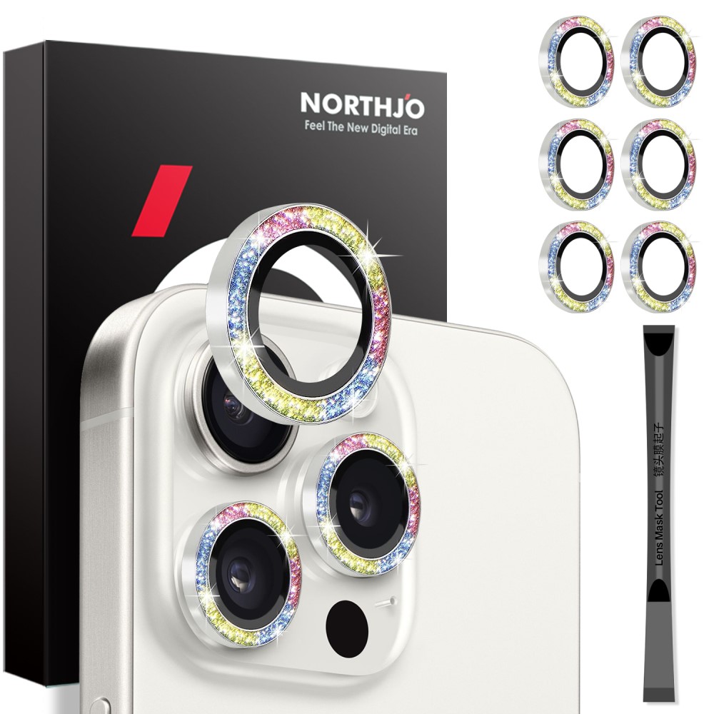 NORTHJO NORTHJO iPhone 15 Pro/Pro Max/14 Pro/Pro Max Linssskydd 2-PACK Glitter Fade