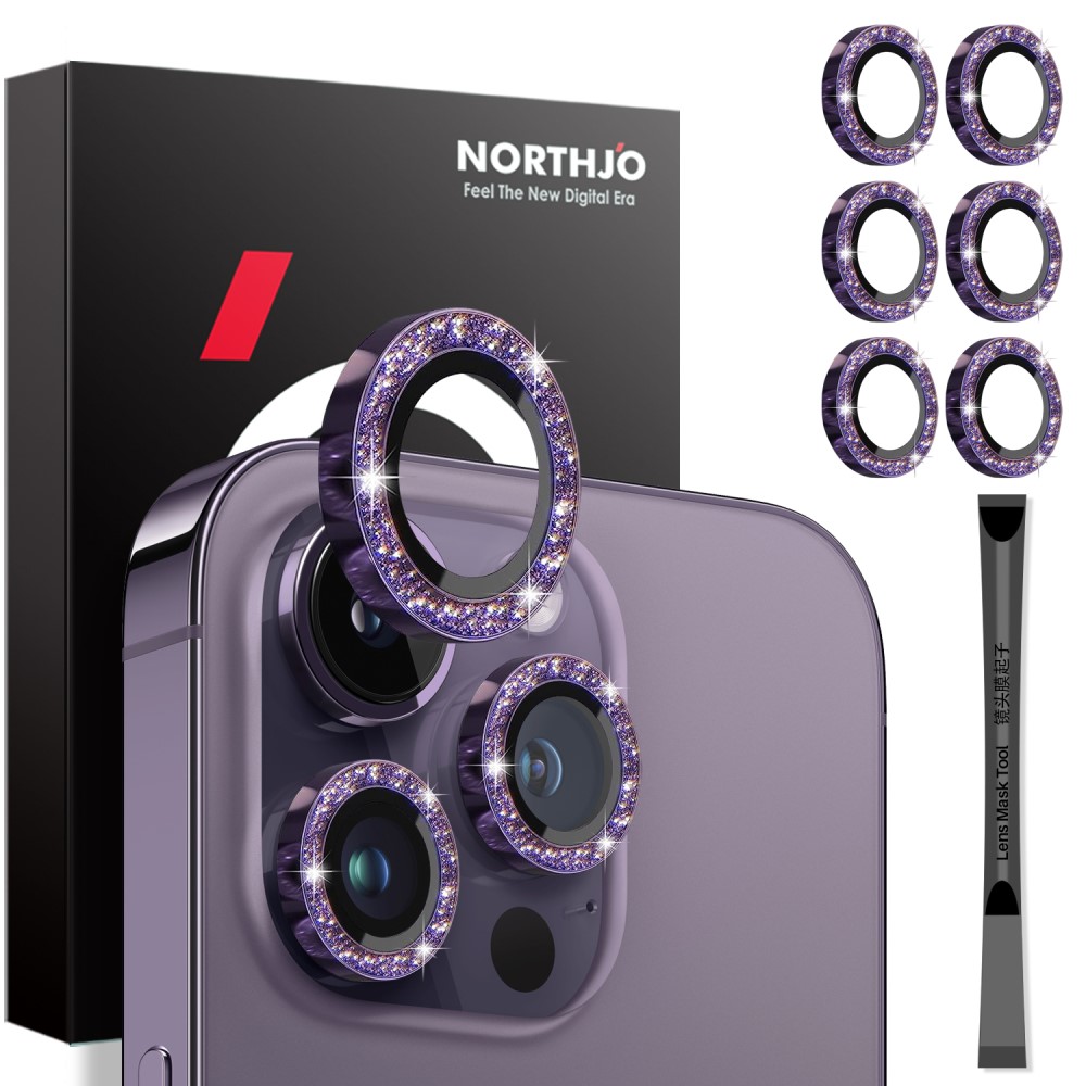 NORTHJO NORTHJO iPhone 15 Pro/Pro Max/14 Pro/Pro Max Linssskydd 2-PACK Glitter Lila