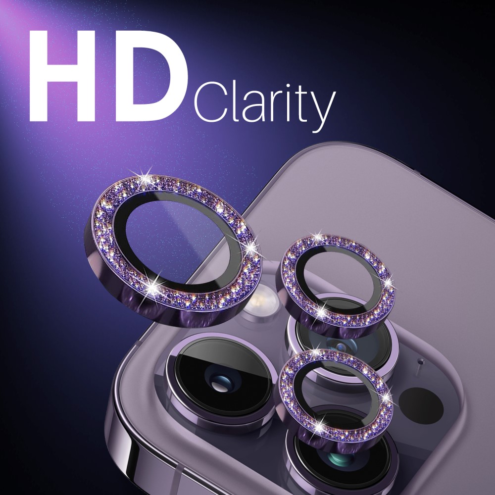 NORTHJO NORTHJO iPhone 15 Pro/Pro Max/14 Pro/Pro Max Linssskydd 2-PACK Glitter Lila