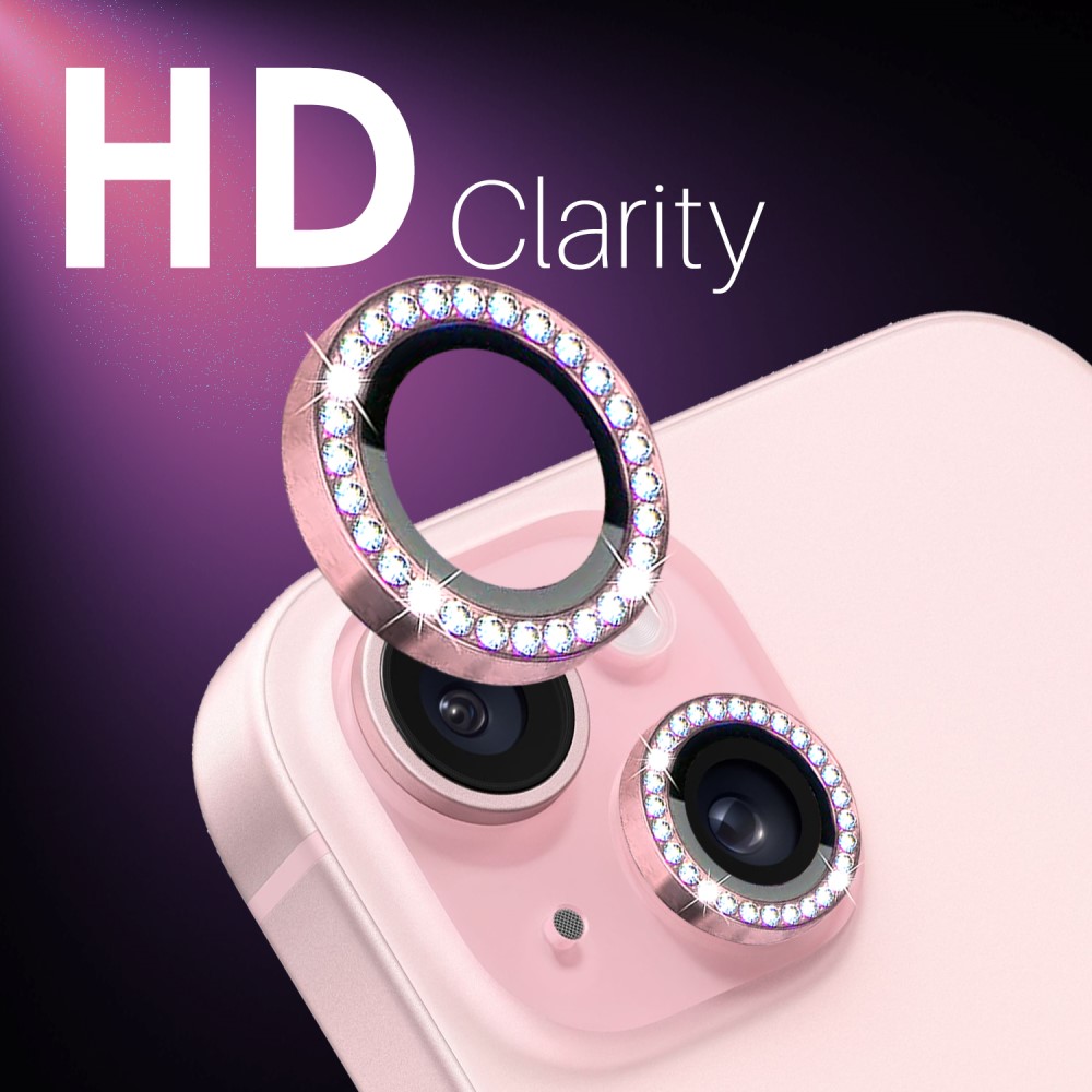 NORTHJO NORTHJO iPhone 15/15 Plus/14/14 Plus Linsskydd Strass 3-PACK Rosa