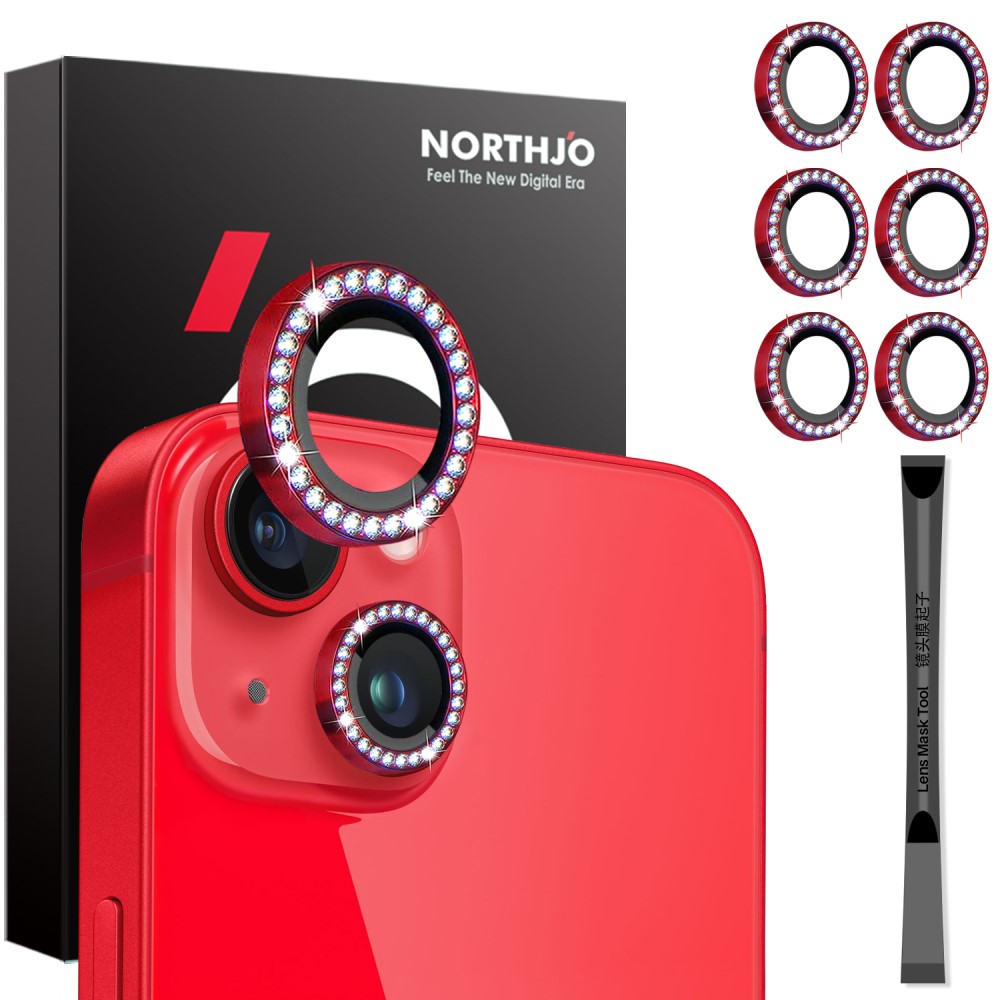 NORTHJO NORTHJO iPhone 15/15 Plus/14/14 Plus Linsskydd Strass 3-PACK Röd