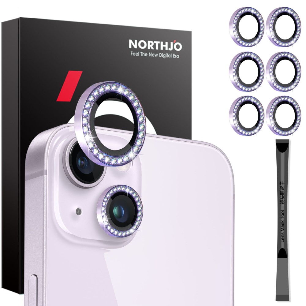 NORTHJO NORTHJO iPhone 15/15 Plus/14/14 Plus Linsskydd Strass 3-PACK Lila