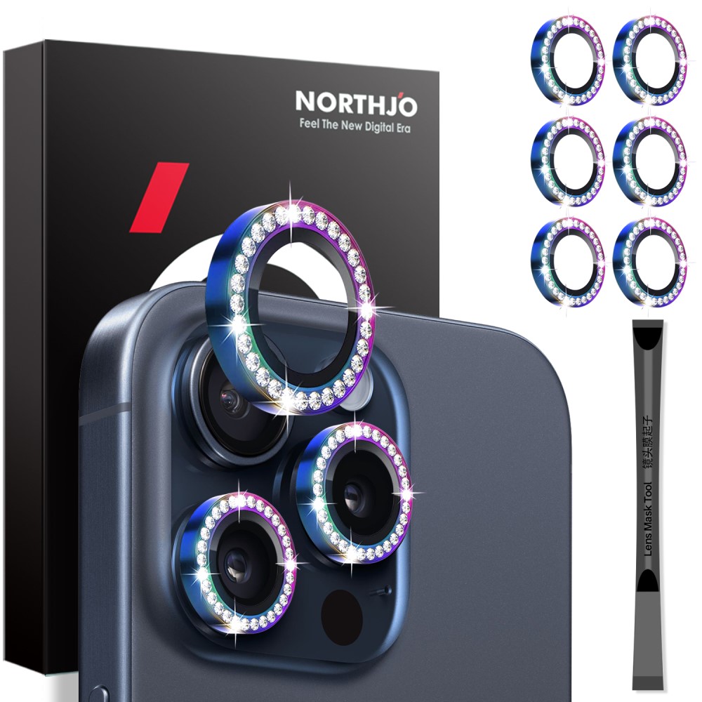 NORTHJO NORTHJO iPhone 15 Pro/Pro Max/14 Pro/Pro Max Linsskydd Strass 2-PACK Fade