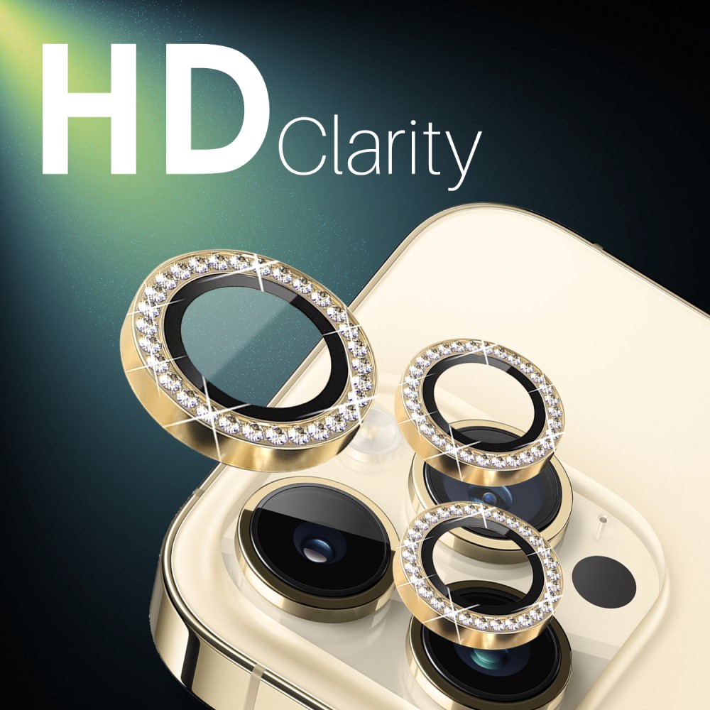 NORTHJO NORTHJO iPhone 15 Pro/Pro Max/14 Pro/Pro Max Linsskydd Strass 2-PACK Guld