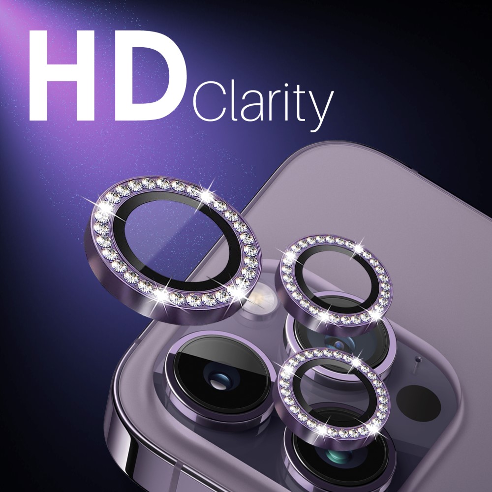 NORTHJO NORTHJO iPhone 15 Pro/Pro Max/14 Pro/Pro Max Linsskydd Strass 2-PACK Lila