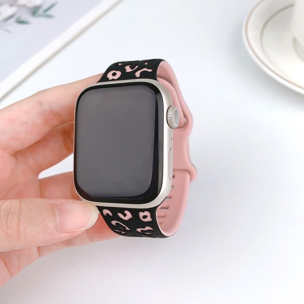  Apple Watch 42/44/45/46/49 mm Klockarmband Leopard Svart/Rosa