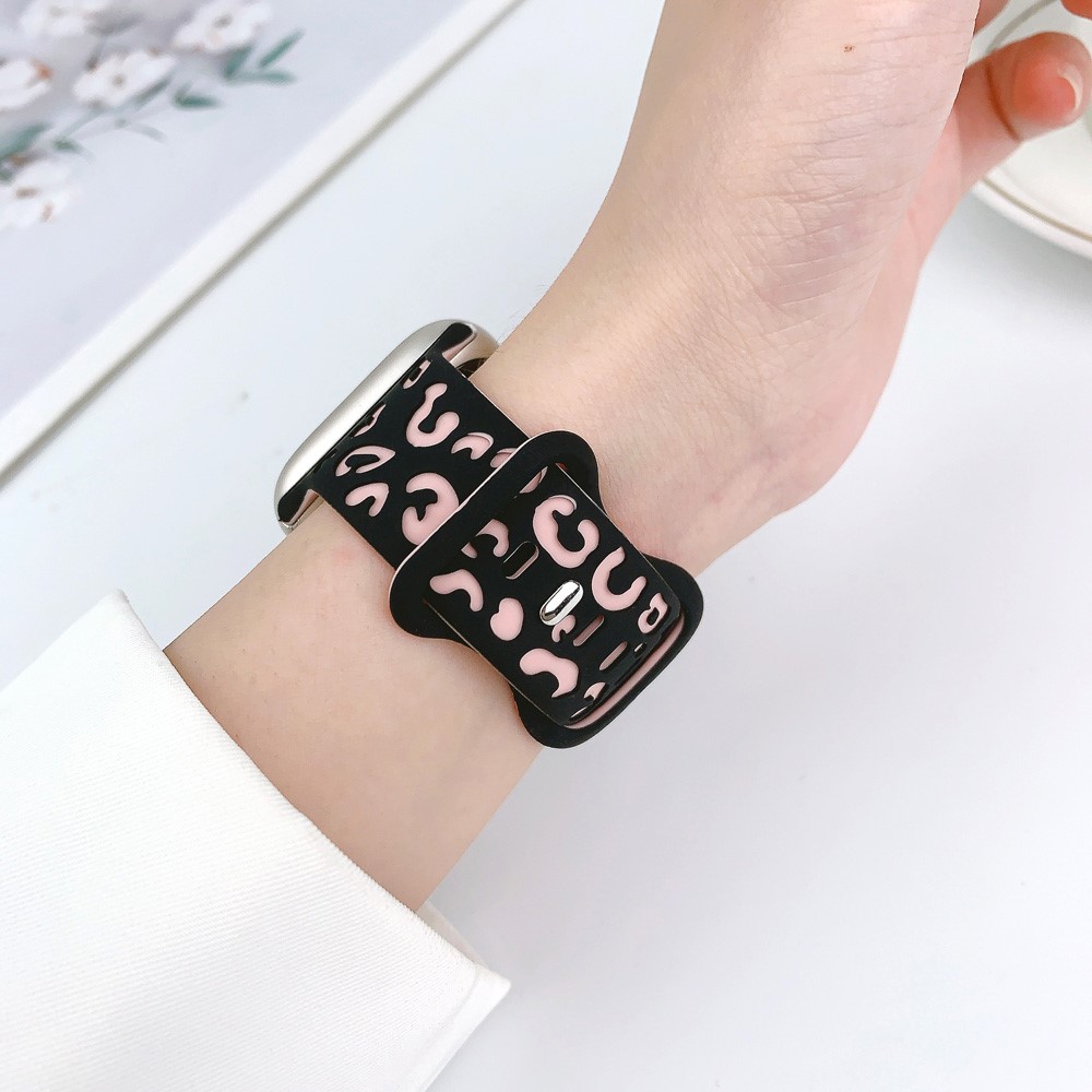  Apple Watch 42/44/45/46/49 mm Klockarmband Leopard Svart/Rosa