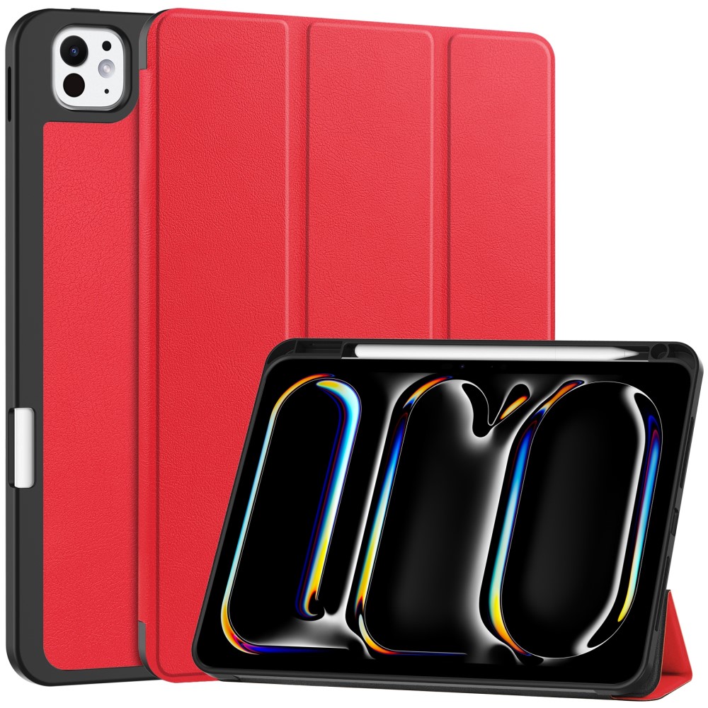  iPad Pro 11 2025/2024 Fodral Tri-Fold Pennhållare Röd