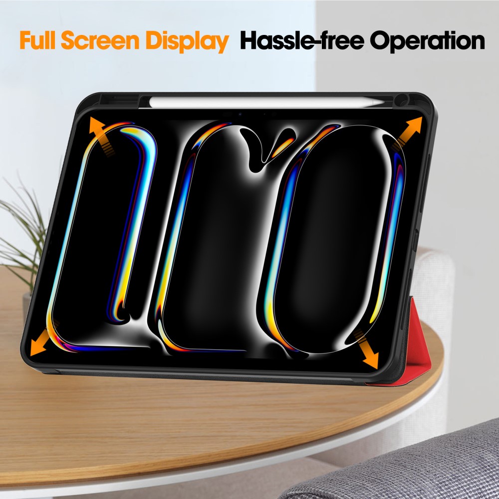  iPad Pro 11 2025/2024 Fodral Tri-Fold Pennhållare Röd