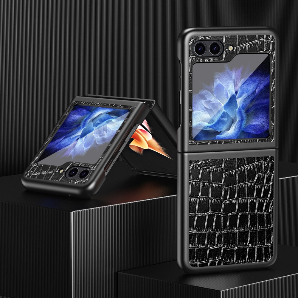  Galaxy Z Flip 6 / 7 FE Skal Krokodil Textur Läder Svart
