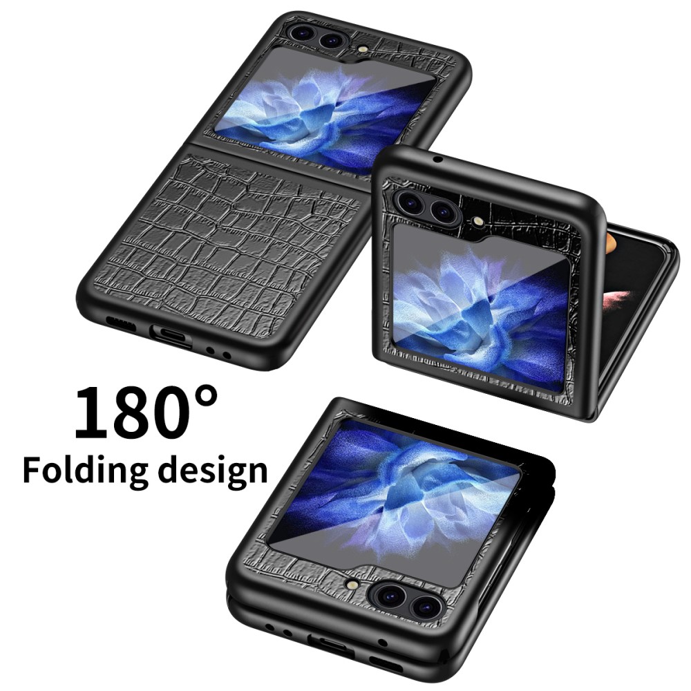  Galaxy Z Flip 6 / 7 FE Skal Krokodil Textur Läder Svart