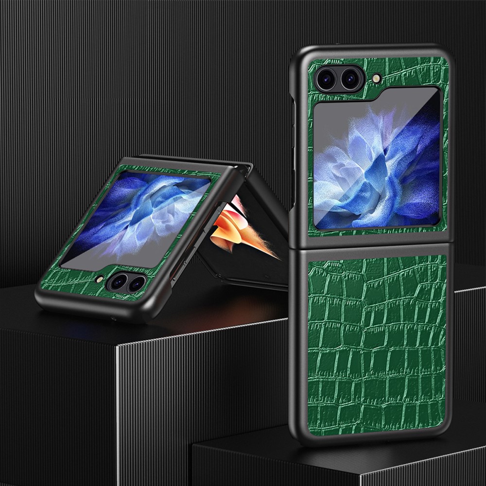  Galaxy Z Flip 6 / 7 FE Skal Krokodil Textur Läder Grön