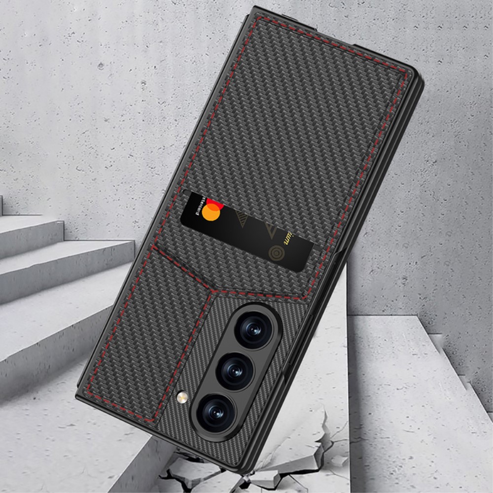 GKK GKK Galaxy Z Fold 6 Skal Kickstand Med Korthållare Kolfiber Svart