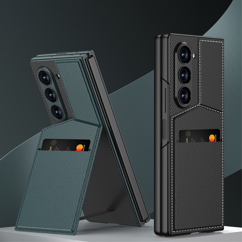 GKK GKK Galaxy Z Fold 6 Skal Kickstand Med Korthållare Kolfiber Svart