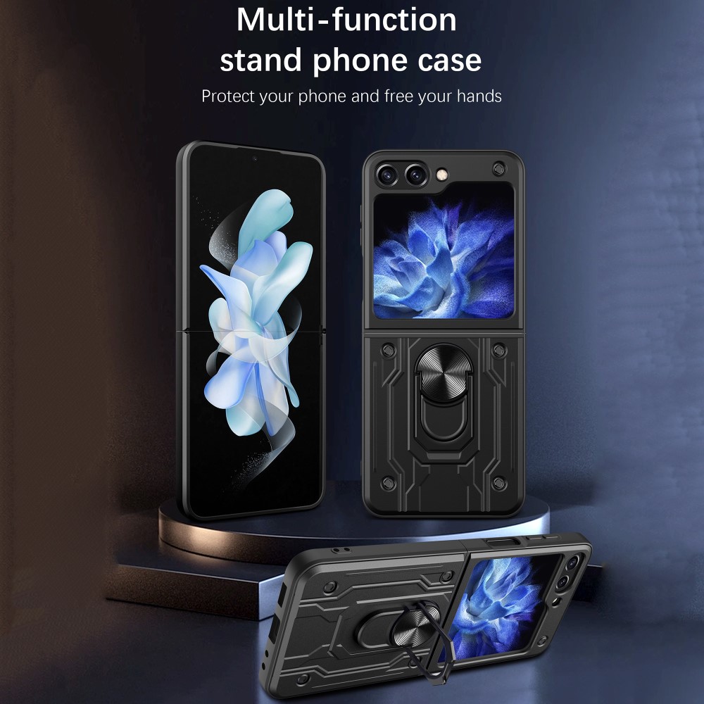 Galaxy Z Flip 6 / 7 FE Skal Armor Hyrbid Ringskal Svart