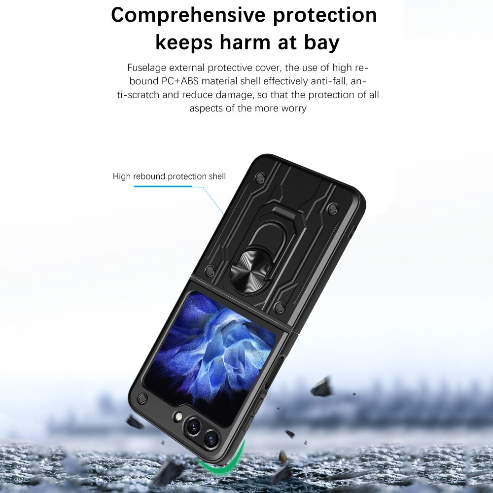  Galaxy Z Flip 6 / 7 FE Skal Armor Hyrbid Ringskal Svart