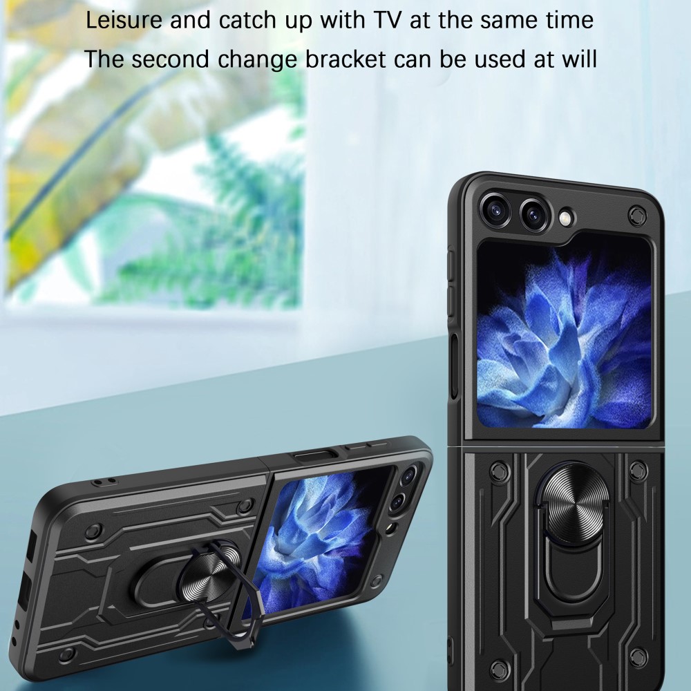  Galaxy Z Flip 6 / 7 FE Skal Armor Hyrbid Ringskal Svart