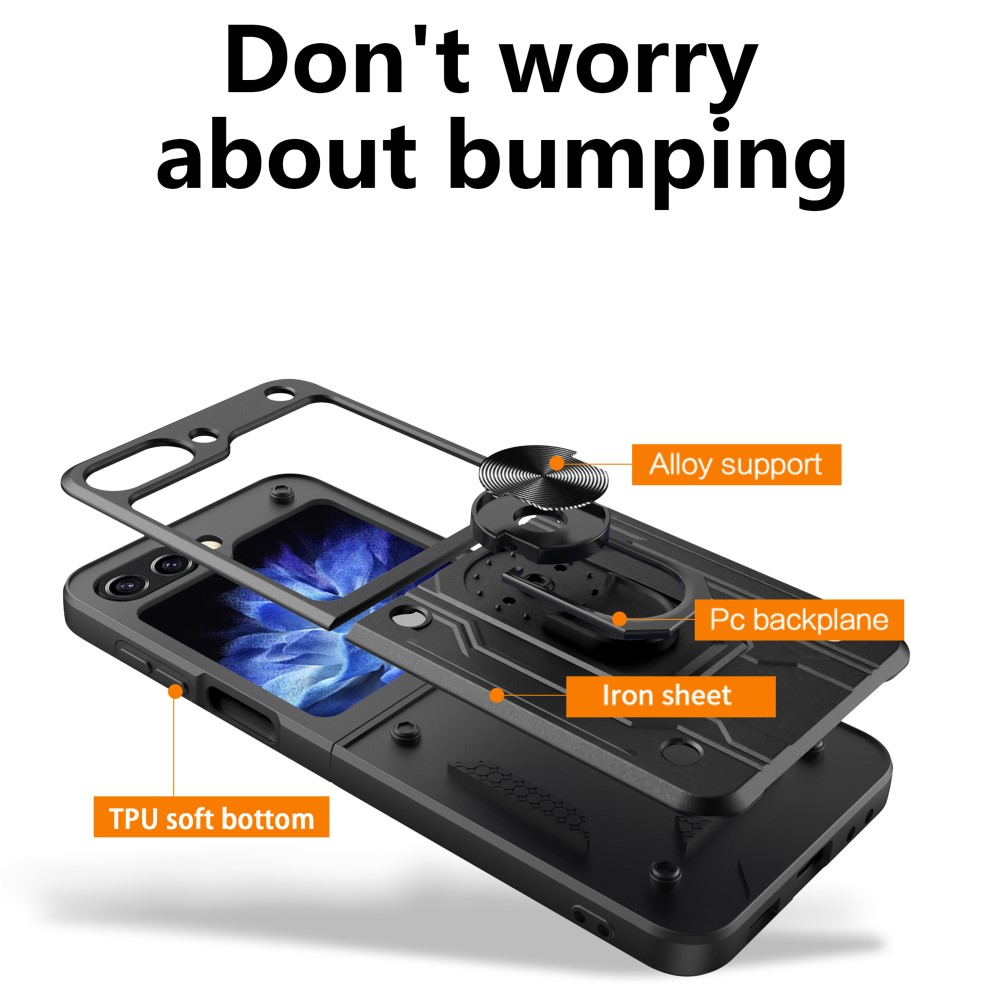  Galaxy Z Flip 6 / 7 FE Skal Armor Hyrbid Ringskal Svart