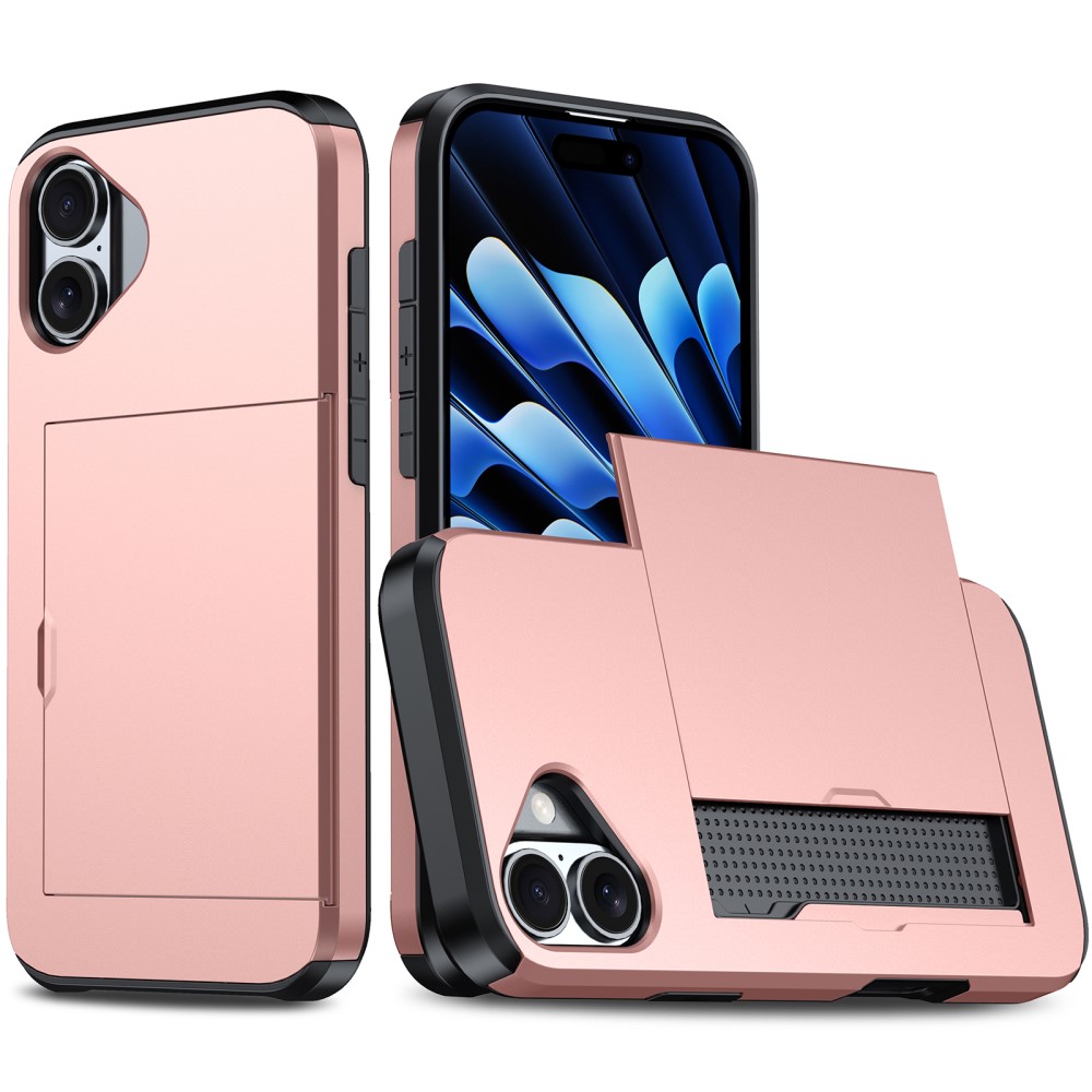  iPhone 16 Skal Hybrid Med Kortfack Roséguld