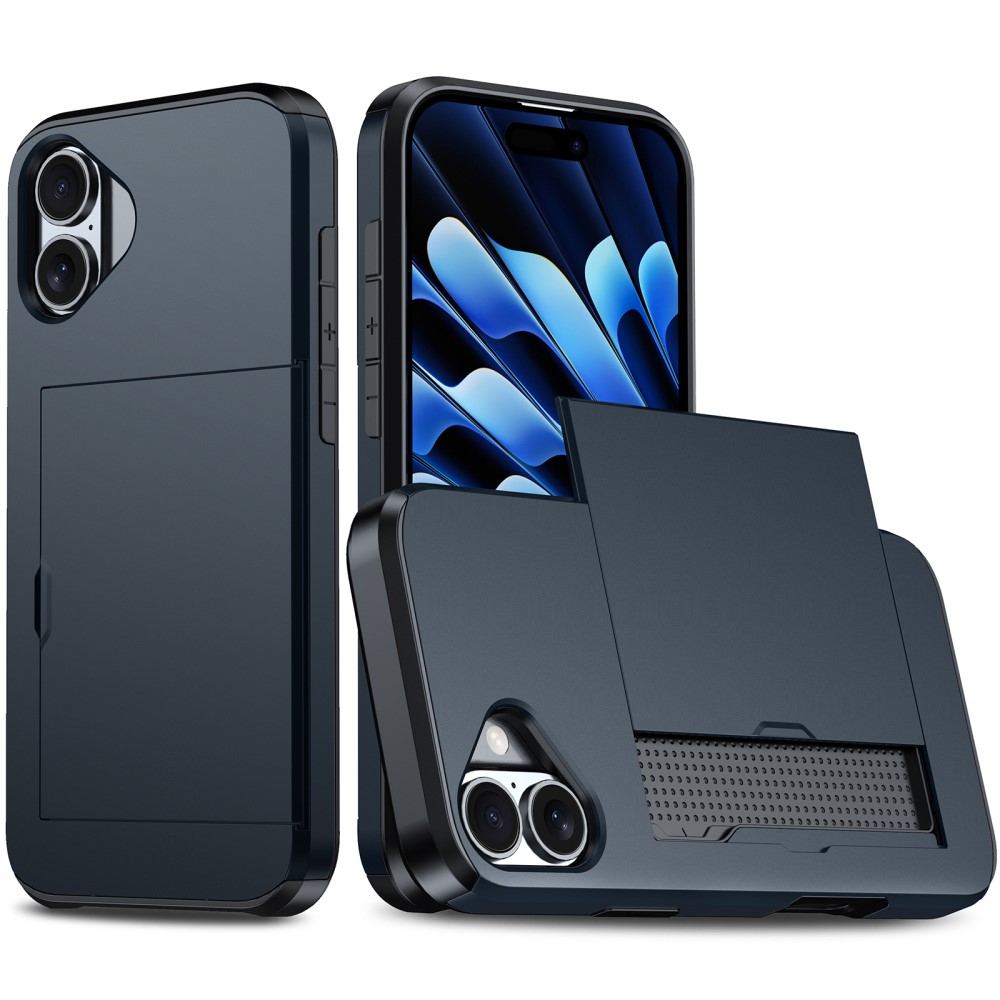  iPhone 16 Skal Hybrid Med Kortfack Mörk Blå