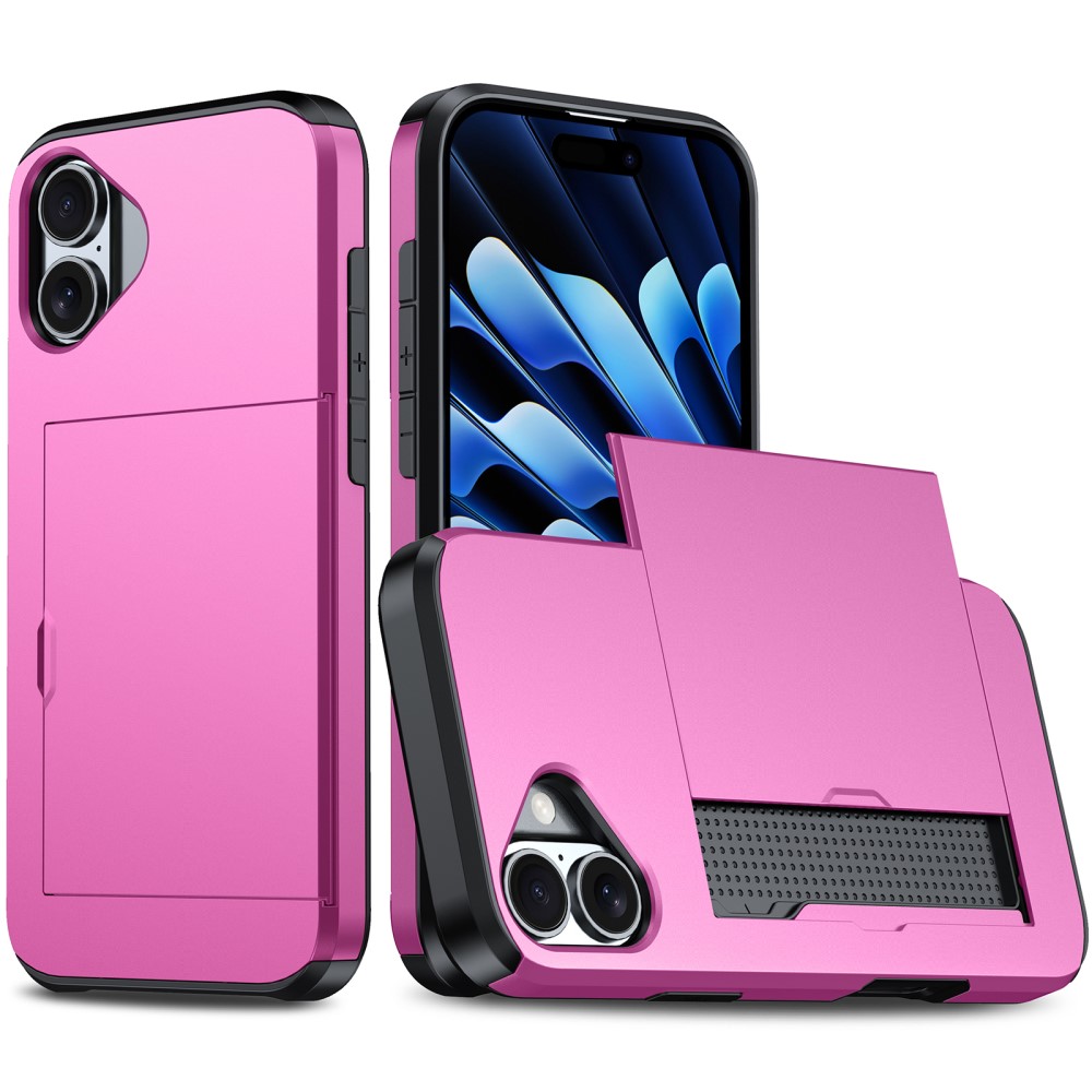  iPhone 16 Skal Hybrid Med Kortfack Rosa