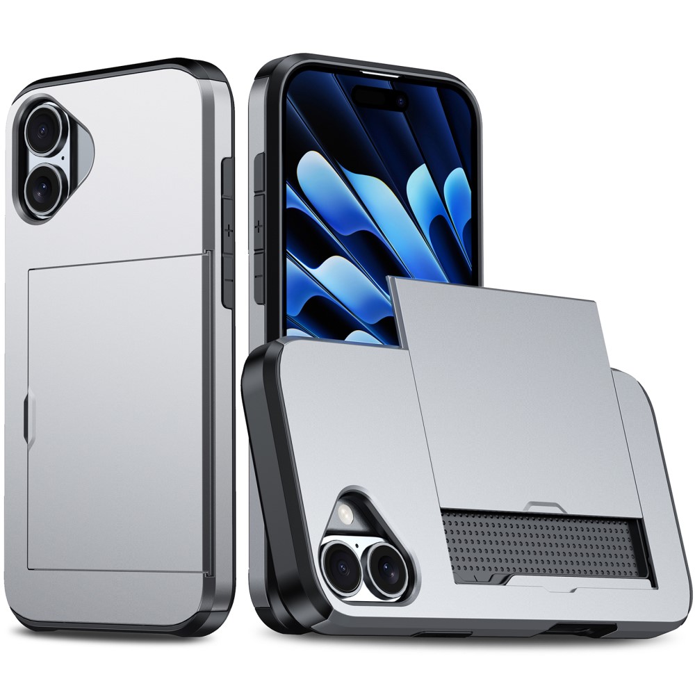  iPhone 16 Skal Hybrid Med Kortfack Grå