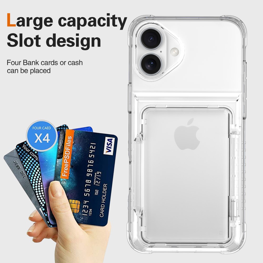  iPhone 16 Skal Kickstand Med Korthållare Transparent