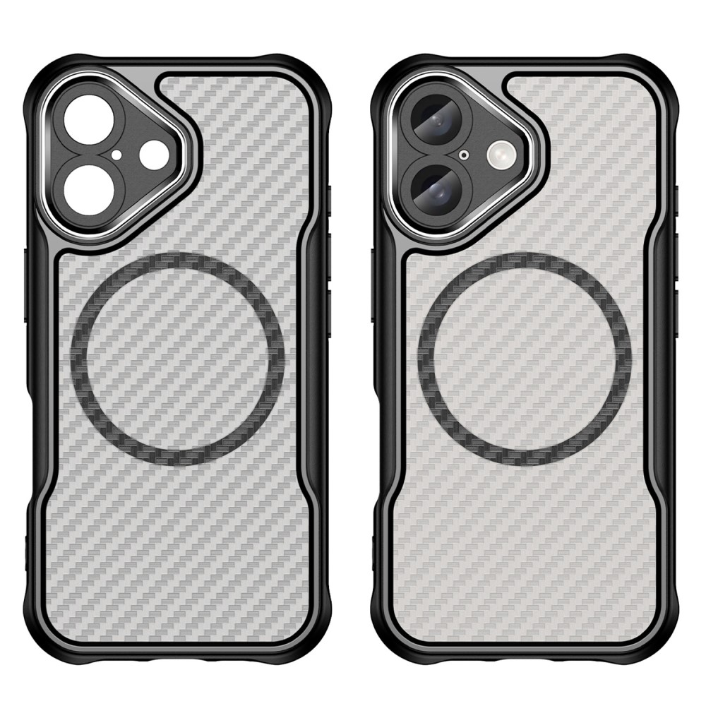  iPhone 16 Skal MagSafe Kolfiber Textur Hybrid Svart