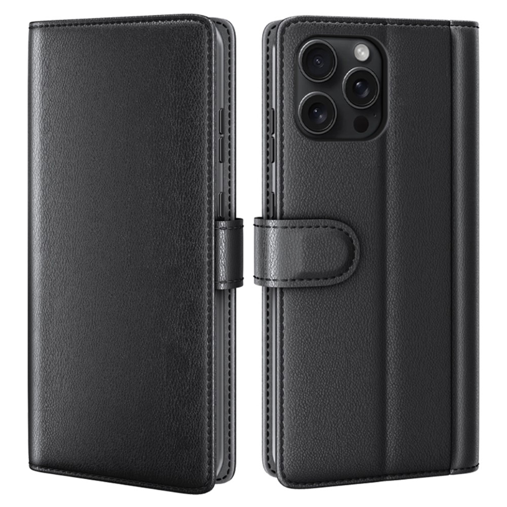  iPhone 16 Pro Fodral Premium Äkta Läder Svart