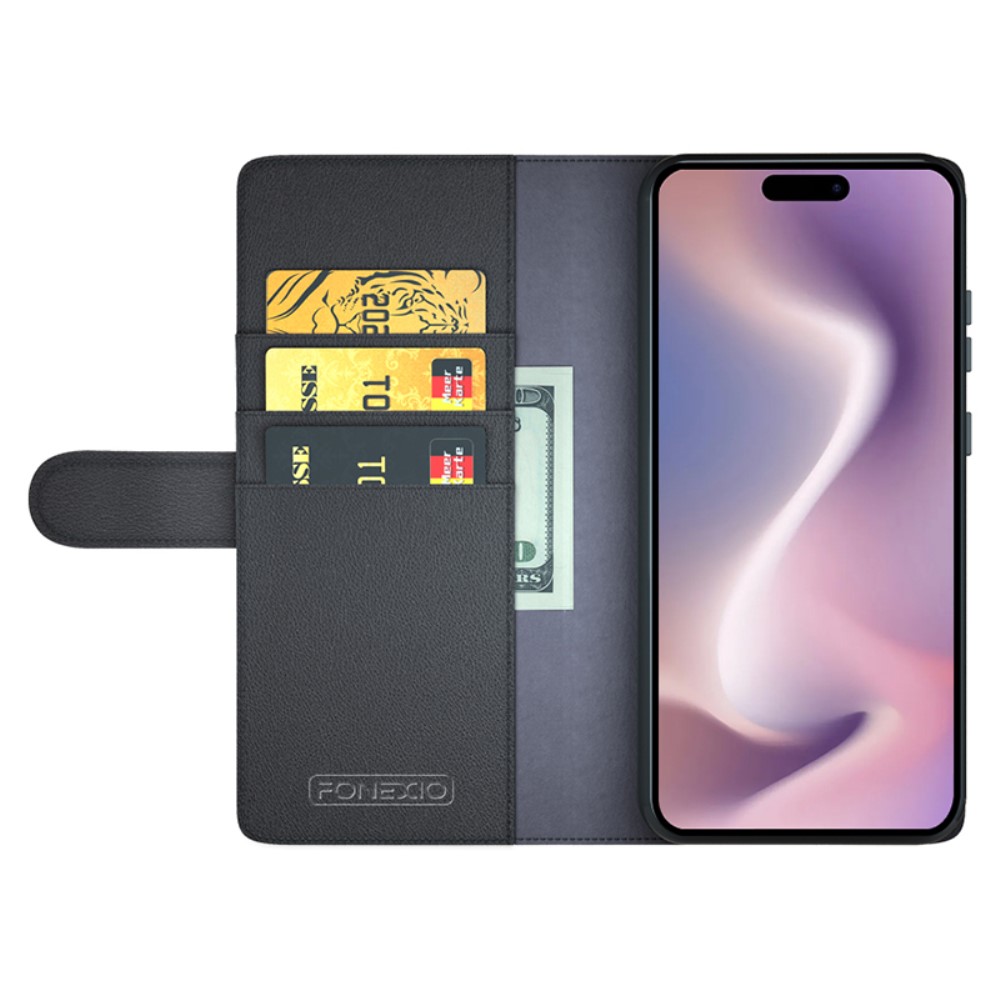  iPhone 16 Pro Fodral Premium Äkta Läder Svart