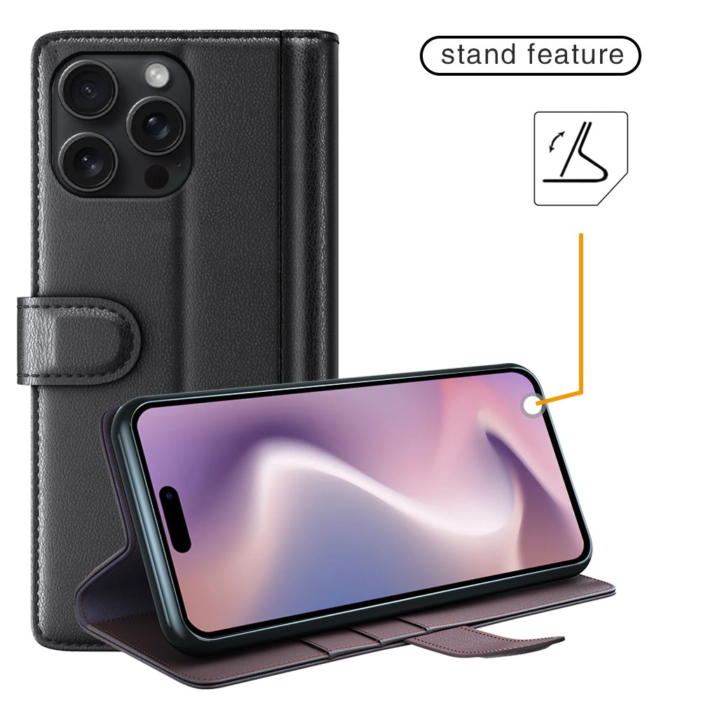  iPhone 16 Pro Fodral Premium Äkta Läder Svart