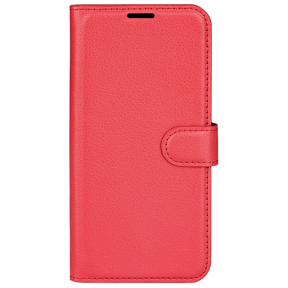  iPhone 16 Pro Fodral Litchi Läder Röd
