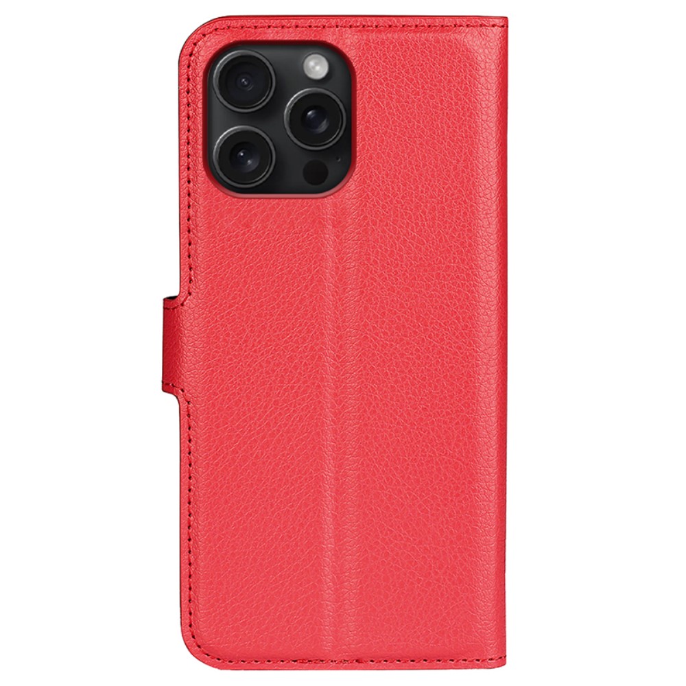  iPhone 16 Pro Fodral Litchi Läder Röd