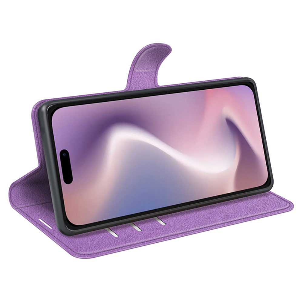  iPhone 16 Pro Fodral Litchi Läder Lila