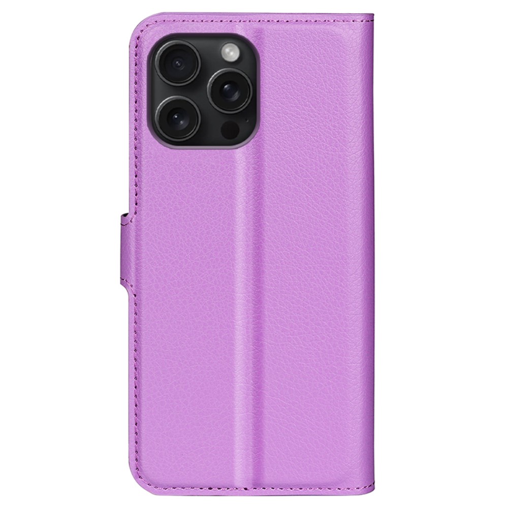  iPhone 16 Pro Fodral Litchi Läder Lila