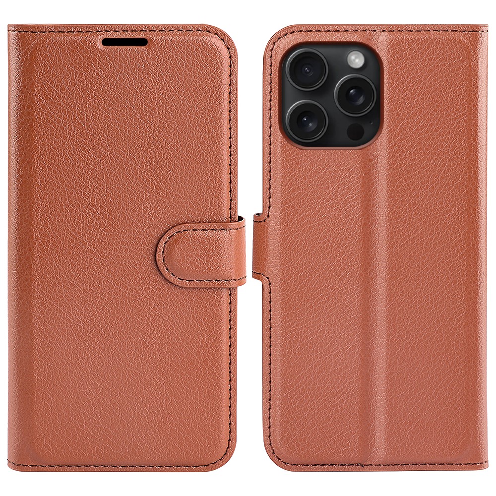  iPhone 16 Pro Fodral Litchi Läder Brun