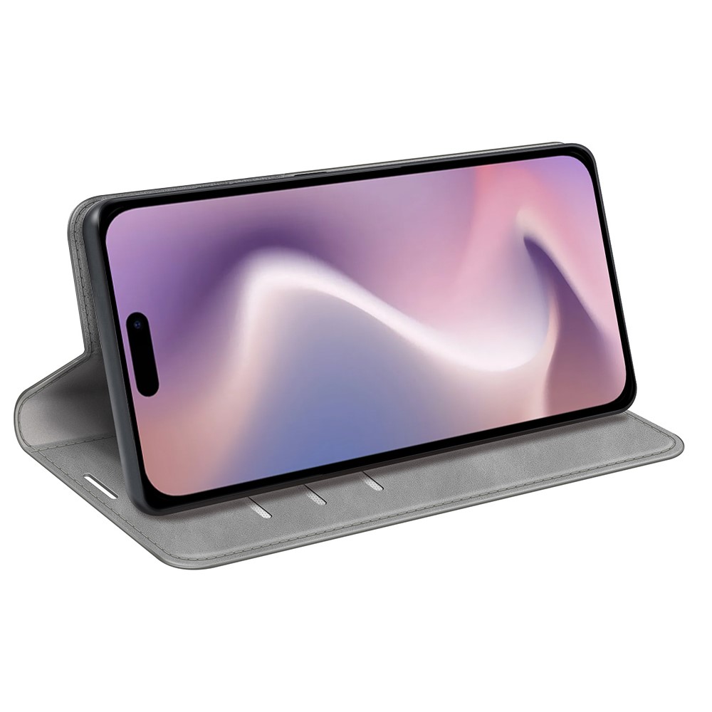  iPhone 16 Pro Fodral Flip Läder Grå