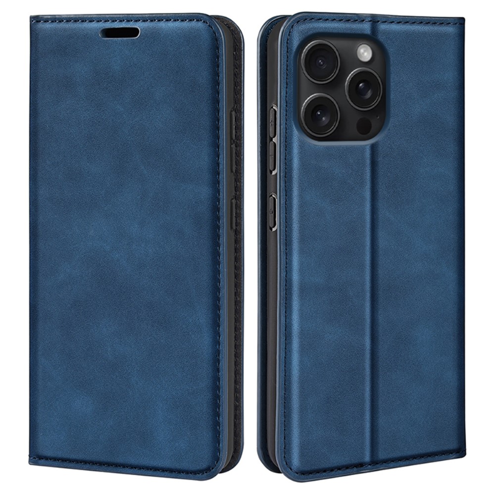  iPhone 16 Pro Fodral Flip Läder Blå