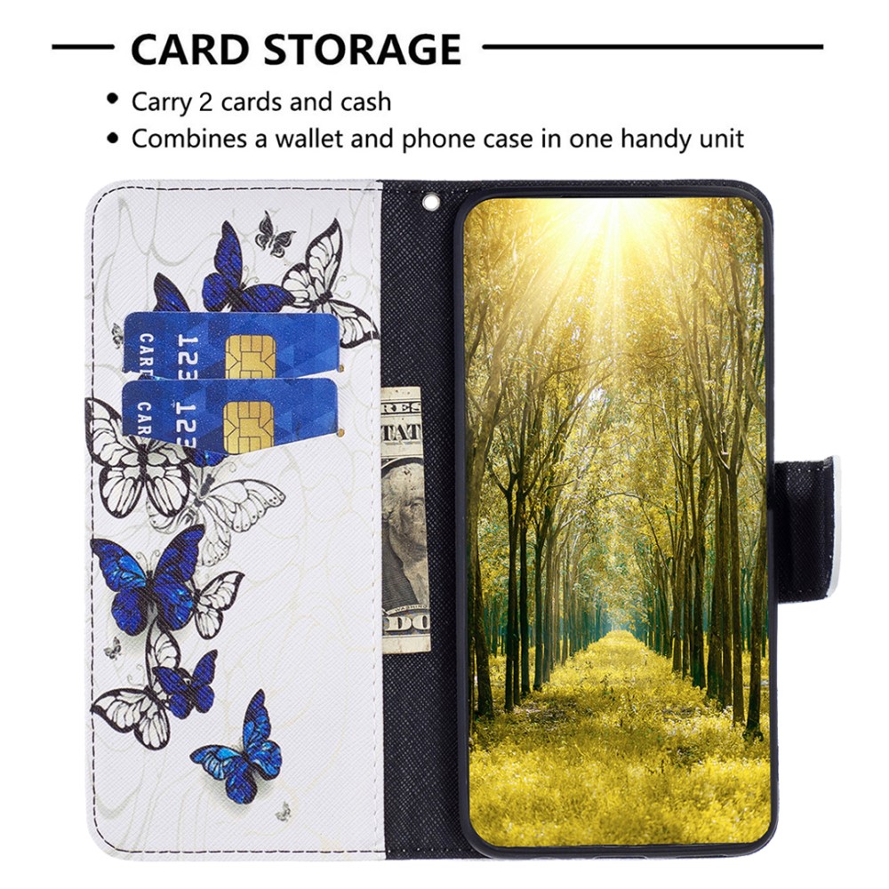  iPhone 16 Pro Fodral Med Tryck Blå Fjärilar Vit