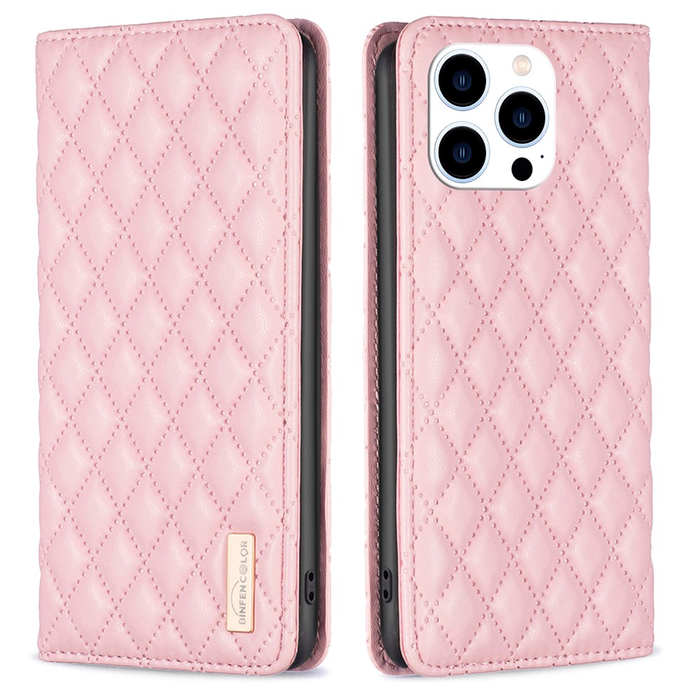 BINFEN BINFEN iPhone 16 Pro Fodral Diamond Flip Läder Rosa