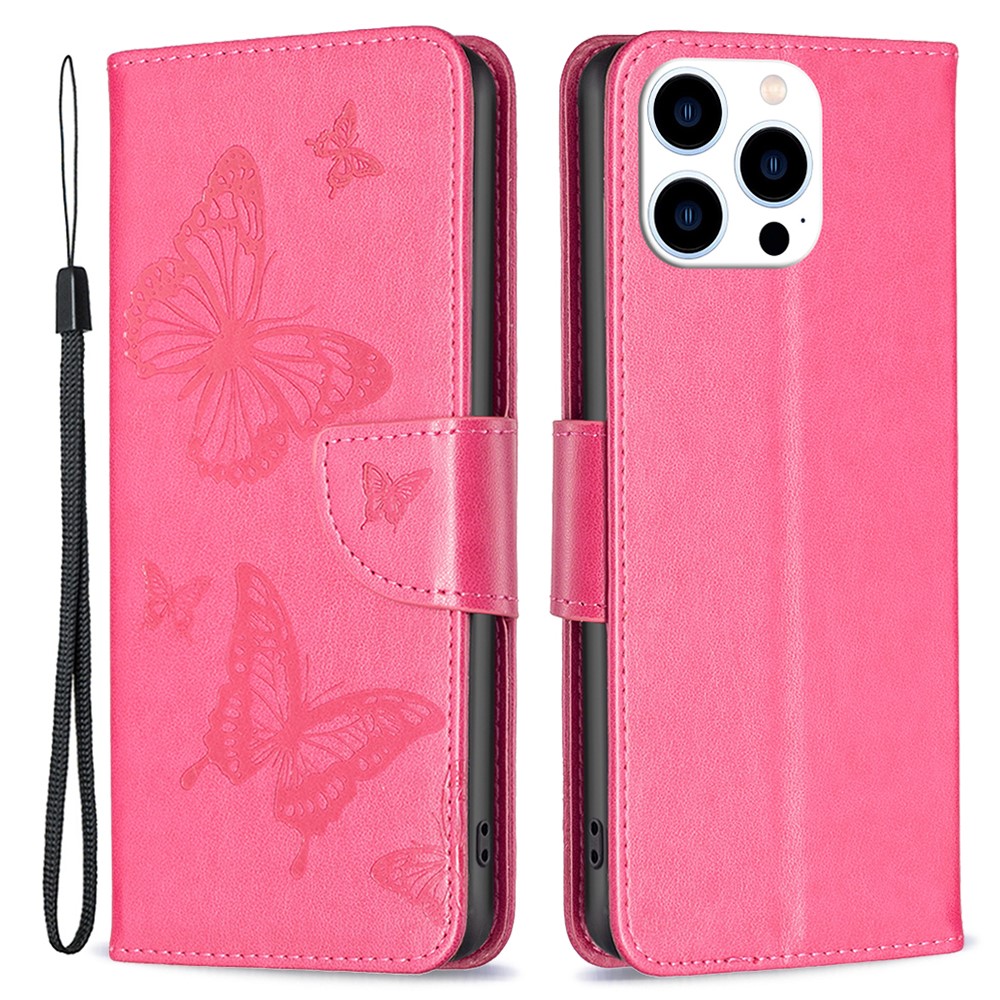  iPhone 16 Pro Fodral Med Tryckta Fjärilar Rosa